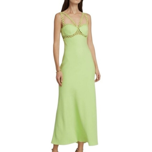 Johnathan Simkhai Sevilla Lime Green Crochet-Trim Midi Dress NWT SZ 6 - Picture 1 of 12